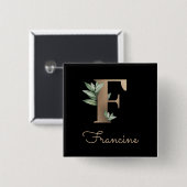 Elegant Botanisch Monogram Gouden Letter F Button (Voorkant /achterkant)