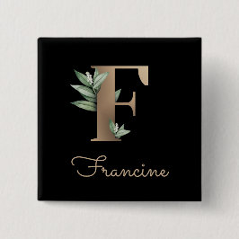 Elegant Botanisch Monogram Gouden Letter F Button