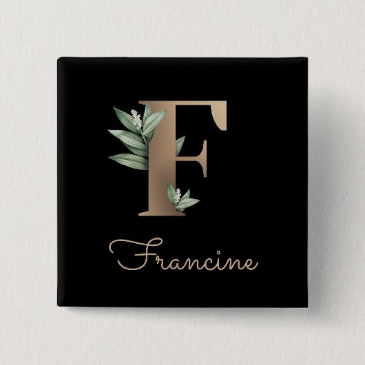Elegant Botanisch Monogram Gouden Letter F Button (Voorkant)