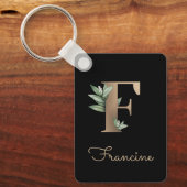 Elegant Botanisch Monogram Gouden Letter F Sleutel Sleutelhanger (Voorkant)