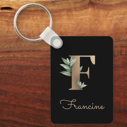 Elegant Botanisch Monogram Gouden Letter F Sleutel Sleutelhanger (Voorkant)