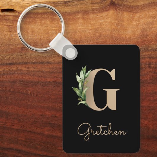 Elegant Botanisch Monogram Gouden Letter G Sleutel Sleutelhanger (Voorkant)