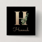 Elegant Botanisch Monogram Gouden Letter H Button (Voorkant)