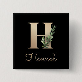 Elegant Botanisch Monogram Gouden Letter H Button