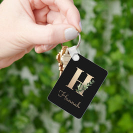 Elegant Botanisch Monogram Gouden Letter H Sleutel Sleutelhanger