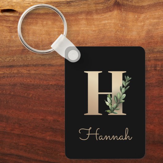 Elegant Botanisch Monogram Gouden Letter H Sleutel Sleutelhanger (Voorkant)
