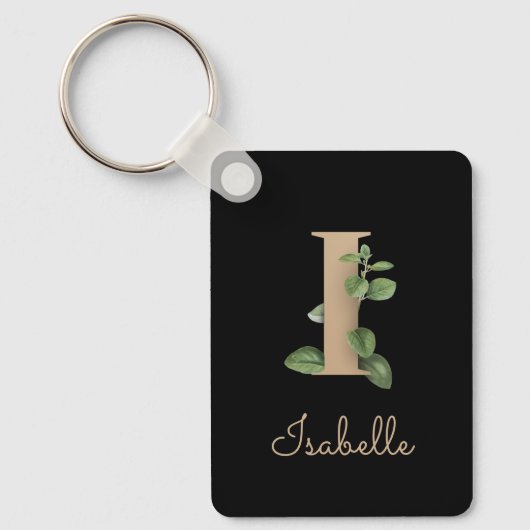 Elegant Botanisch Monogram Gouden Letter I Sleutel Sleutelhanger (Voorkant)