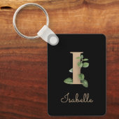Elegant Botanisch Monogram Gouden Letter I Sleutel Sleutelhanger (Voorkant)