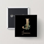 Elegant Botanisch Monogram Gouden Letter J Button (Voorkant /achterkant)