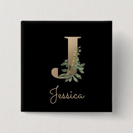 Elegant Botanisch Monogram Gouden Letter J Button