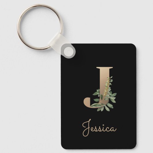 Elegant Botanisch Monogram Gouden Letter J Sleutel Sleutelhanger (Voorkant)