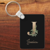 Elegant Botanisch Monogram Gouden Letter J Sleutel Sleutelhanger (Voorkant)