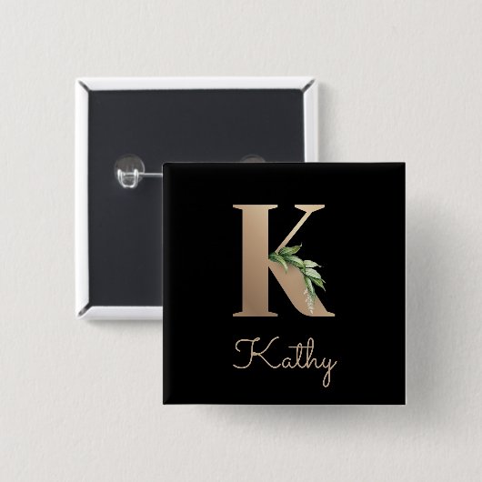 Elegant Botanisch Monogram Gouden Letter K Button (Voorkant /achterkant)