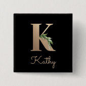 Elegant Botanisch Monogram Gouden Letter K Button (Voorkant)