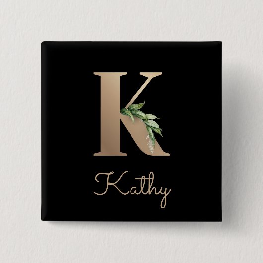 Elegant Botanisch Monogram Gouden Letter K Button (Voorkant)