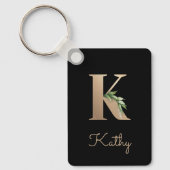 Elegant Botanisch Monogram Gouden Letter K Sleutel Sleutelhanger (Voorkant)