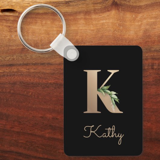 Elegant Botanisch Monogram Gouden Letter K Sleutel Sleutelhanger (Voorkant)