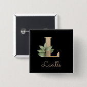Elegant Botanisch Monogram Gouden Letter L Button (Voorkant /achterkant)