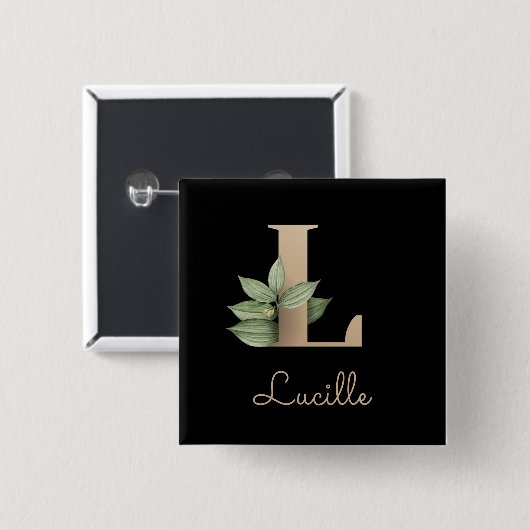 Elegant Botanisch Monogram Gouden Letter L Button (Voorkant /achterkant)