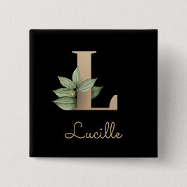 Elegant Botanisch Monogram Gouden Letter L Button