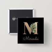 Elegant Botanisch Monogram Gouden Letter M Button (Voorkant /achterkant)
