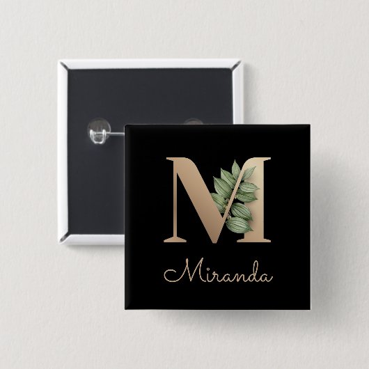 Elegant Botanisch Monogram Gouden Letter M Button (Voorkant /achterkant)