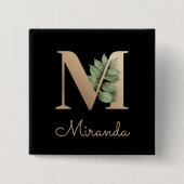 Elegant Botanisch Monogram Gouden Letter M Button (Voorkant)