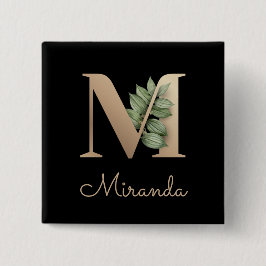 Elegant Botanisch Monogram Gouden Letter M Button