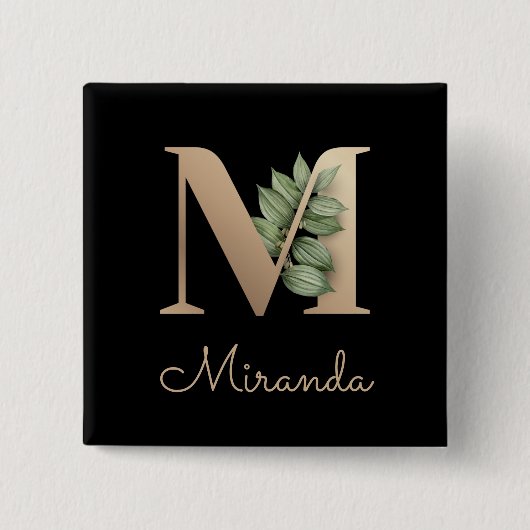 Elegant Botanisch Monogram Gouden Letter M Button (Voorkant)