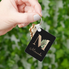 Elegant Botanisch Monogram Gouden Letter M Sleutel Sleutelhanger