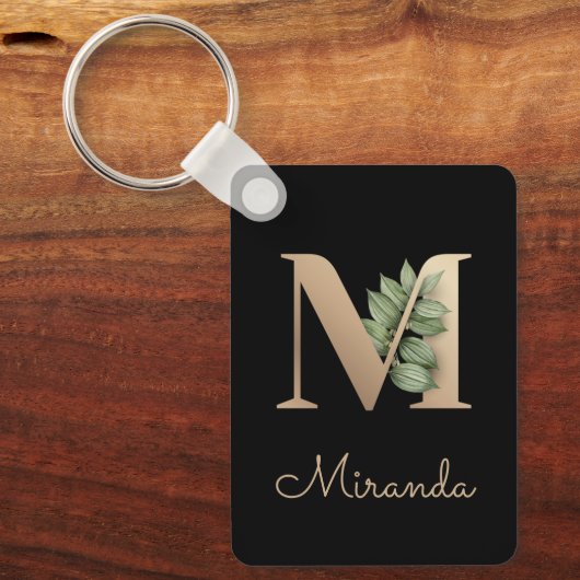Elegant Botanisch Monogram Gouden Letter M Sleutel Sleutelhanger (Voorkant)