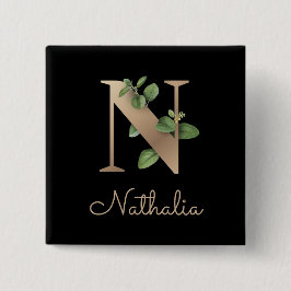 Elegant Botanisch Monogram Gouden Letter N Button