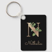 Elegant Botanisch Monogram Gouden Letter N Sleutel Sleutelhanger (Voorkant)