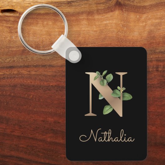 Elegant Botanisch Monogram Gouden Letter N Sleutel Sleutelhanger (Voorkant)