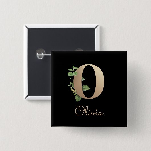 Elegant Botanisch Monogram Gouden Letter O Button (Voorkant /achterkant)