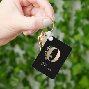 Elegant Botanisch Monogram Gouden Letter O Sleutel Sleutelhanger