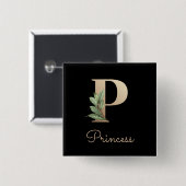 Elegant Botanisch Monogram Gouden Letter P Button (Voorkant /achterkant)