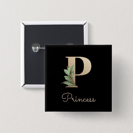 Elegant Botanisch Monogram Gouden Letter P Button (Voorkant /achterkant)