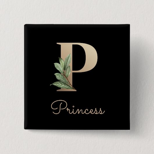 Elegant Botanisch Monogram Gouden Letter P Button (Voorkant)