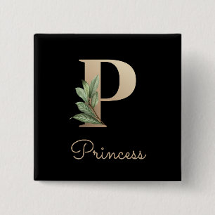Elegant Botanisch Monogram Gouden Letter P Button