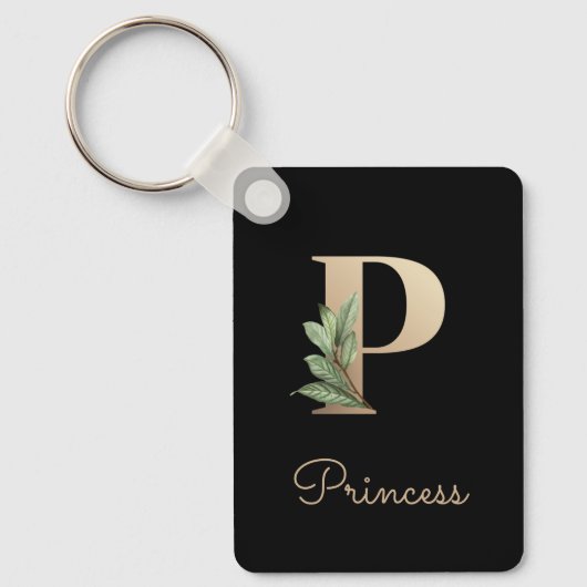 Elegant Botanisch Monogram Gouden Letter P Sleutel Sleutelhanger (Voorkant)