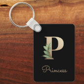 Elegant Botanisch Monogram Gouden Letter P Sleutel Sleutelhanger (Voorkant)