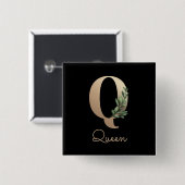 Elegant Botanisch Monogram Gouden Letter Q Button (Voorkant /achterkant)