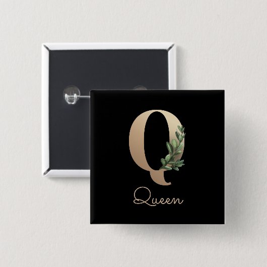 Elegant Botanisch Monogram Gouden Letter Q Button (Voorkant /achterkant)