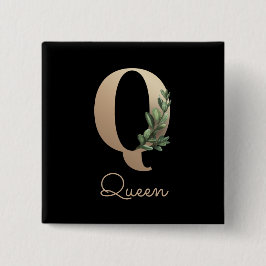 Elegant Botanisch Monogram Gouden Letter Q Button