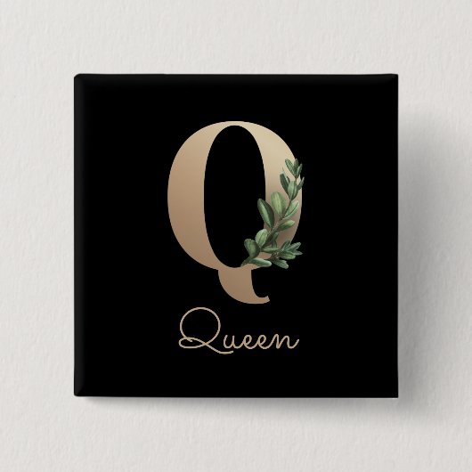 Elegant Botanisch Monogram Gouden Letter Q Button (Voorkant)