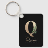 Elegant Botanisch Monogram Gouden Letter Q Sleutel Sleutelhanger (Voorkant)