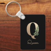 Elegant Botanisch Monogram Gouden Letter Q Sleutel Sleutelhanger (Voorkant)