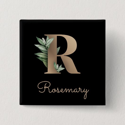 Elegant Botanisch Monogram Gouden Letter R Button (Voorkant)