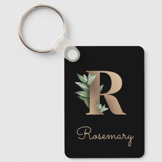 Elegant Botanisch Monogram Gouden Letter R Sleutel Sleutelhanger (Voorkant)